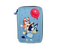 mybagstory Bluey Federmäppchen, gefüllt, 19,5 x 12,5 x 4,6 cm, Hartschale, 2 Klappen, mit Bleistiften, Filzstiften und Zubehör, für Jungen, Grundschule