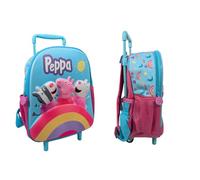 mybagstory Rucksack mit 3D-Rollen für Mädchen, Pepa Wutz, Blau, für Kinder, Schule, Kindergarten, Kindergarten, Schulranzen, Mädchen, verstellbare Träger, Geschenkidee, Rollen, 30,5 cm