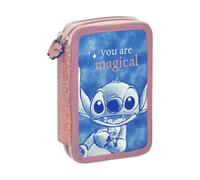 mybagstory - Stitch - Schüleretui gefüllt 20 x 14 x 5 cm - Federmäppchen 2 Fächer mit Bleistiften, Filzstiften und Zubehör - Hartschalenmäppchen für Mädchen - Grundschule