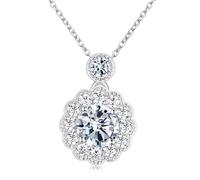 MYBELLNA Moissanite Halskette für Frauen Mom,1ct D Farbe VVS1 Klarheit Halo Brilliant Runde Schnitt Labor Diamant Anhänger Halskette für Frauen Verlobung Hochzeit Muttertag Kette (Necklace-3)