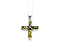 MyBer® Bernstein Kreuz Anhänger grün auf Silberkette 45cm Ostseebernstein Schmuck Silber 925er PMBER79_P526G
