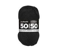 myboshi 50/50-Ganzjahres-Wolle aus Baum- und Merinowolle, Ökotex-Zertifiziert, für Oberbekleidung geeignet, Mulesing-frei, hochwertiges Häkel-/Strickgarn, 1 knl x 50gr, Ll 110m Schwarz 110m