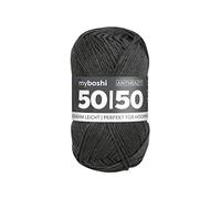 myboshi 50/50-Ganzjahres-Wolle aus Baum- und Merinowolle, für Oberbekleidung geeignet, Mulesing-frei, hochwertiges Häkel-/Strickgarn, 50g, Ll 110m Grau (Anthrazit), 1 Knäuel
