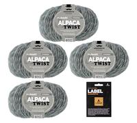 myboshi Alpaca Twist, melierter, weicher Alpaka-Woll-Mix mit Label, für Pullover, Schals u.v.m., temperaturausgleichend, 50g, Lauflänge 90m Steingrau 4 Knäuel