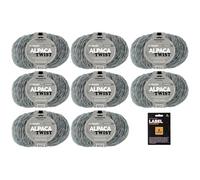 myboshi Alpaca Twist, melierter, weicher Alpaka-Woll-Mix mit Label, für Pullover, Schals u.v.m., temperaturausgleichend, 50g, Lauflänge 90m Steingrau 8 Knäuel