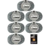 myboshi Alpaca Twist, melierter, weicher Alpaka-Woll-Mix mit Label, für Pullover, Schals u.v.m., temperaturausgleichend, 50g, Lauflänge 90m Steingrau 6 Knäuel