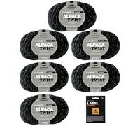 myboshi Alpaca Twist, melierter, weicher Alpaka-Woll-Mix mit Label, für Pullover, Schals u.v.m., temperaturausgleichend, 50g, Lauflänge 90m Schwarz 6 Knäuel