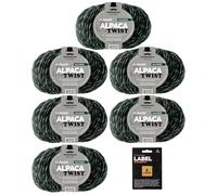 myboshi Alpaca Twist, melierter, weicher Alpaka-Woll-Mix mit Label, für Pullover, Schals u.v.m., temperaturausgleichend, 50g, Lauflänge 90m Waldgrün 6 Knäuel