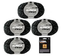 myboshi Alpaca Twist, melierter, weicher Alpaka-Woll-Mix mit Label, für Pullover, Schals u.v.m., temperaturausgleichend, 50g, Lauflänge 90m Schwarz 4 Knäuel