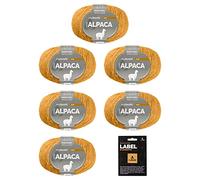 myboshi Alpaca-Wolle inkl. original Label in Lederoptik, zum Häkeln/Stricken, temperaturregulierend, angenehm weich, für Damenoberbekleidung Gelb (Senf), 6 Knäuel