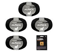 myboshi Alpaca-Wolle inkl. original Label in Lederoptik, zum Häkeln/Stricken, temperaturregulierend, angenehm weich, für Damenoberbekleidung Schwarz (Schwarz), 4 Knäuel