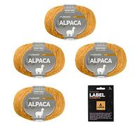 myboshi Alpaca-Wolle inkl. original Label in Lederoptik, zum Häkeln/Stricken, temperaturregulierend, angenehm weich, für Damenoberbekleidung Gelb (Senf), 4 Knäuel