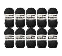 myboshi Bamboo, natürlich weiches Bambus-Baumwollgarn, zum Häkeln und Stricken, strapazierfähig, 50g, 125m, Schwarz (Schwarz), 10 Knäuel