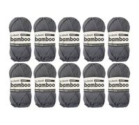 myboshi Bamboo, natürlich weiches Bambus-Baumwollgarn, zum Häkeln und Stricken, strapazierfähig, 50g, 125m, Grau (Anthrazit), 10 Knäuel