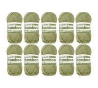 myboshi Bamboo, natürlich weiches Bambus-Baumwollgarn, zum Häkeln und Stricken, strapazierfähig, 50g, 125m, Grün (Olive), 10 Knäuel