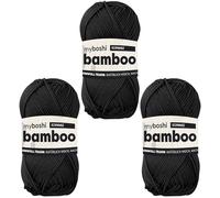 myboshi Bamboo, natürlich weiches Bambus-Baumwollgarn, zum Häkeln und Stricken, strapazierfähig, 50g, 125m, Schwarz (Schwarz) 3 Knäuel