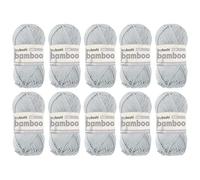 myboshi Bamboo, natürlich weiches Bambus-Baumwollgarn, zum Häkeln und Stricken, strapazierfähig, 50g, 125m, Grau (Silber), 10 Knäuel