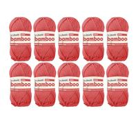 myboshi Bamboo, natürlich weiches Bambus-Baumwollgarn, zum Häkeln und Stricken, strapazierfähig, 50g, 125m, Rot (Himbeer), 10 Knäuel