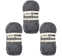 myboshi Bamboo, natürlich weiches Bambus-Baumwollgarn, zum Häkeln und Stricken, strapazierfähig, 50g, 125m, Grau (Anthrazit) 3 Knäuel