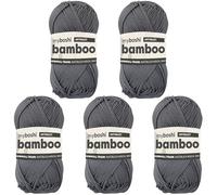 myboshi Bamboo, natürlich weiches Bambus-Baumwollgarn, zum Häkeln und Stricken, strapazierfähig, 50g, 125m, Grau (Anthrazit) 5 Knäuel
