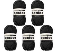 myboshi Bamboo, natürlich weiches Bambus-Baumwollgarn, zum Häkeln und Stricken, strapazierfähig, 50g, 125m, Schwarz (Schwarz) 5 Knäuel