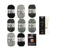 myboshi Dark Knit Hats Wollpaket, Mulesing-freie Mützenwolle, original Label, 8 Knäuel x 50g, Lauflänge 55m, strapazierfähig, filzfrei, Dark Knit Hats, 8 Knäuel + 1 Rundstricknadel