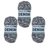 myboshi Denim, veganes Jeansgarn, recycelte Baumwolle zum Häkeln und Stricken, 50% recyceltes Denim, 50% Baumwolle (Bio), 50g, Ll 135m Dunkelblau (Rebel) 3 Knäuel