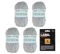 myboshi Denim, veganes Jeansgarn, recycelte Baumwolle zum Häkeln und Stricken, 50% recyceltes Denim, 50% Baumwolle (Bio), myboshi Label, 50g, Ll 135m Hellblau (Vintage) 4 Knäuel