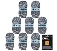 myboshi Denim, veganes Jeansgarn, recycelte Baumwolle zum Häkeln und Stricken, 50% recyceltes Denim, 50% Baumwolle (Bio), myboshi Label, 50g, Ll 135m Dunkelblau (Rebel) 8 Knäuel