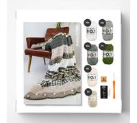 myboshi Häkelset Decke Nagato, inkl No.1 Wolle, Häkelnadel und Anleitung, Häkelpaket, 30% Merinowolle Beige mit Häkelnadel