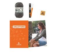 myboshi Häkelset Jacke Shatsu, inkl. No.2 Wolle, Häkelnadel, Anleitung, original Label, Häkelpaket, 85% Baumwolle, 15% Kapok Titangrau, mit Häkelnadel