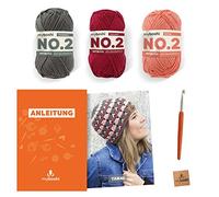 myboshi Häkelset Mütze Yanai, inkl. No.2 Wolle, Nadel und Anleitung, Sommermütze, Häkelpaket, 85% Baumwolle, 15% Kapok rot, mit Häkelnadel