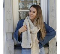 myboshi Häkelset Schal Calma für Anfänger, inkl. Garn, Häkelnadel, Wollnadeln, Anleitung und Label, 76% Baumwolle, 22% Baby Alpaka, 2% Merino Elfenbein mit Häkelnadel