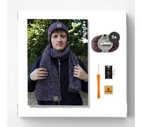 myboshi Häkelset Schal Denver Twist für Anfänger, inkl. Wolle, Häkelnadel, Wollnadeln, Anleitung, Label 50% Polyacryl, 25% Alpakawolle, 25% Schurwolle Burgunder mit Häkelnadel