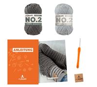 myboshi Häkelset Socken Shimanto, Häkelset für Anfänger, inkl. No.2 Wolle, Häkelnadel und Anleitung, Label, Häkelpaket, 85% Baumwolle, 15% Kapok Hellgrau, mit Häkelnadel