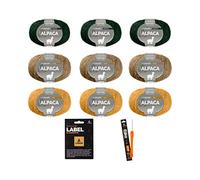 myboshi Macchu Picchu Wollpaket, herbstliche Alpaca Wolle, Häkelnadel, Label, 9 Knäuel x 50g, Lauflänge 90m, Macchu Picchu, 9 Knäuel + Häkelnadel