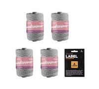 myboshi Makramee-Garn, geflochten, 4mm, Made in Germany, Naturgarn, Knüpf-Garn, das Kreativgarn für orientalische -Makramee-Arbeiten Grau, 4 Kordeln a 50m