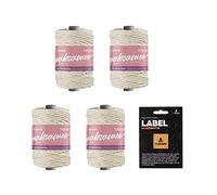 myboshi Makramee-Garn, gezwirnt, 4mm, Made in Germany, Naturgarn, Knüpf-Garn, das Kreativgarn für orientalische -Makramee-Arbeiten Beige, 4 Kordeln a 50m