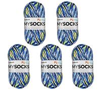 myboshi mysocks Pixel, 6-fädige Sockenwolle, strapazierfähig, Garn aus Schurwolle, filzfrei, 150g, Ll 390m Blau (Otis), 5 Knäuel