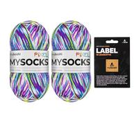 myboshi mysocks Pixel, 6-fädige Sockenwolle, strapazierfähig, Garn, inkl. original myboshi Label in Lederoptik aus Schurwolle, filzfrei, 150g, Ll 390m Lila (Dotty) 2 Knäuel