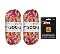 myboshi mysocks Pixel, 6-fädige Sockenwolle, strapazierfähig, Garn, inkl. original myboshi Label in Lederoptik aus Schurwolle, filzfrei, 150g, Ll 390m Orange (Spark) 2 Knäuel