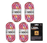 myboshi mysocks Pixel, 6-fädige Sockenwolle, strapazierfähig, Garn, inkl. original myboshi Label in Lederoptik aus Schurwolle, filzfrei, 150g, Ll 390m Rot (Nova) 4 Knäuel