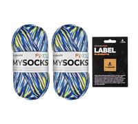 myboshi mysocks Pixel, 6-fädige Sockenwolle, strapazierfähig, Garn, inkl. original myboshi Label in Lederoptik aus Schurwolle, filzfrei, 150g, Ll 390m Blau (Otis) 2 Knäuel