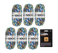 myboshi mysocks Pixel, 6-fädige Sockenwolle, strapazierfähig, Garn, inkl. original myboshi Label in Lederoptik aus Schurwolle, filzfrei, 150g, Ll 390m Grün (Booker) 6 Knäuel