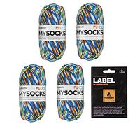 myboshi mysocks Pixel, 6-fädige Sockenwolle, strapazierfähig, Garn, inkl. original myboshi Label in Lederoptik aus Schurwolle, filzfrei, 150g, Ll 390m Grün (Booker), 4 Knäuel
