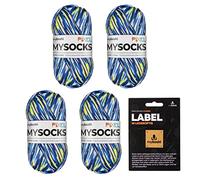 myboshi mysocks Pixel, 6-fädige Sockenwolle, strapazierfähig, Garn, inkl. original myboshi Label in Lederoptik aus Schurwolle, filzfrei, 150g, Ll 390m Blau (Otis) 4 Knäuel