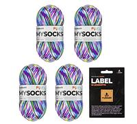 myboshi mysocks Pixel, 6-fädige Sockenwolle, strapazierfähig, Garn, inkl. original myboshi Label in Lederoptik aus Schurwolle, filzfrei, 150g, Ll 390m Lila (Dotty), 4 Knäuel