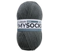 myboshi mysocks Uni einfarbige Sockenwolle, 4-fädig, weich und geschmeidig, mit Aloe Vera behandelt, 100g, Ll 420m, Grau 1 Knäuel