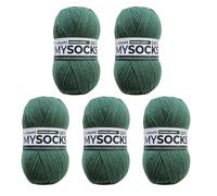 myboshi mysocks Uni einfarbige Sockenwolle, 4-fädig, weich und geschmeidig, mit Aloe Vera behandelt, 100g, Ll 420m, Grün (Dunkelgrün) 5 Knäuel