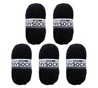myboshi mysocks Uni einfarbige Sockenwolle, 4-fädig, weich und geschmeidig, mit Aloe Vera behandelt, 100g, Ll 420m, Schwarz 5 Knäuel